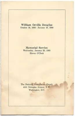 1980 US Supreme Court Funeral Program Justice William Orville Douglas • $25