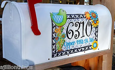 Mailbox Magnet (Partial Cover) Whimsical Bird Floral Trio Address & Street Name • $5.25