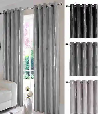 Thermal Velvet Curtains Lined Eyelet Ring Top   Glimmer  Black Grey Silver  • £21.59