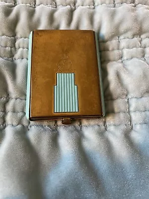 Vintage Collectable Coty Gold Tone And Aqua  Art Deco Style Makeup Compact • $47