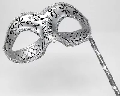 £13.99 • Buy Black & Silver Venetian Masquerade Party Prom Carnival Eye Mask Hand Held Stick