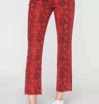 PAM & GELA REVOLVE Red Baby Boa Slim Crop  Pants Snakeskin Jeans Size 27 30x27 • $40