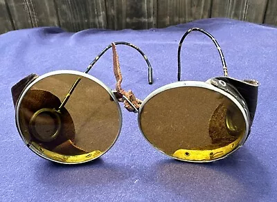 Vintage Steampunk Auto Glasses Goggles - Motorcycle  Auto  Aviator Leather Nose • $49.99