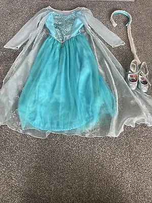 Disney Frozen Elsa Fancy Dress Costume 7-8 Years Disney Store Dress-up Shoes • £24.99