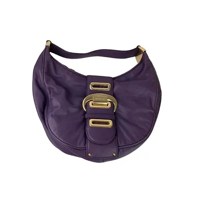 Michael Kors Morgen Purple Leather Hobo Bag Goldtone Hardware Buckle B-1006 • $41.65