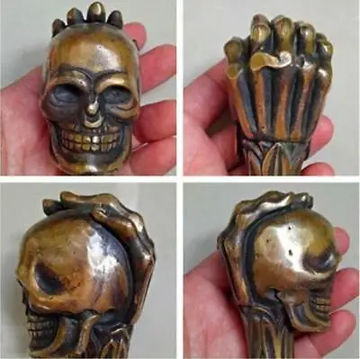 Old Chinese Bronze Handmade Carved Skull Statue Cane Walking Stick Head • £13.80