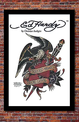 Ed Hardy Pierced Hearts Poster Print | 13 X 19 Inches | 12 X 18 Inches Frame Sz • $19.95