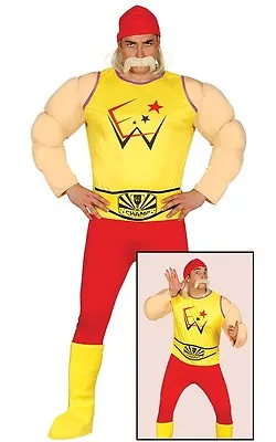 Adults Mens Wrestler Wrestling Hulk Hogan 80s 1980s Fancy Dress Costume Outfit • £28.99