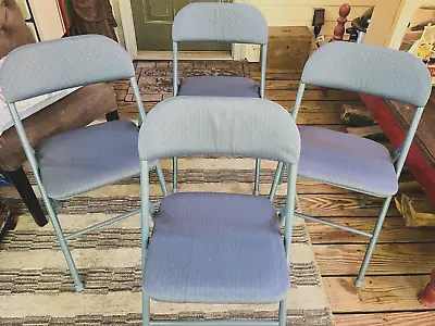 Blue Folding Card Table And 4 Padded Folding Chairs *VINTAGE* NO RIPS OR STAINS! • $100