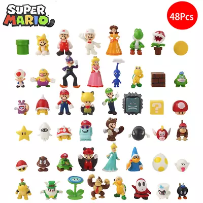 New 48Pcs Super Mario Bros Luigi Model Doll Toys Action Figures Cake Decor Set • £4.71