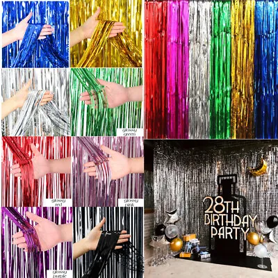 £1.99 • Buy 3 2M Foil Fringe Tinsel Shimmer Curtain Door Shiny Backdrop Party Decoration UK