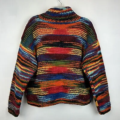 Vtg Womens Sweater Medium Knit Rainbow Ecuador Full Zip Collar Pockets Pride • $99.99