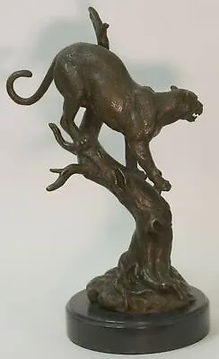 Large African Mountain Lion Leopard Cougar Bronze Art Deco Sculpture Figurine NR • $469