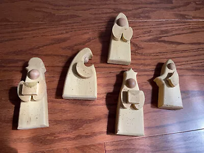 5 Pc  Hand Crafted Wood Modern Abstract Faceless Nativity Christmas Holiday ~ 5” • $8