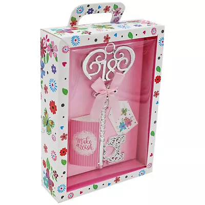 Boxed Silver 18th Birthday Key Keepsake Gift - Female Pink Design • £8.39