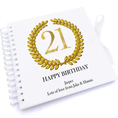 Personalised 21st Birthday Gift For Him Scrapbook Photo Album Gold Wreath UV-719 • £15.49