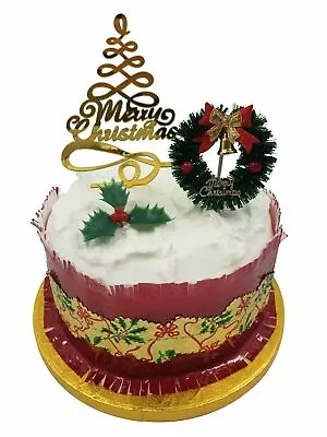 3 Piece SET Merry Christmas Cake Decorations Yule Log Cupcake Toppers  • £3.79