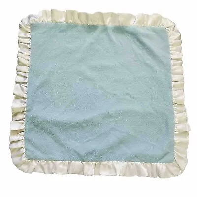Vintage Blue Fleece Baby Blanket White Nylon Satin Trim Lovie Security 23 X 23” • $14