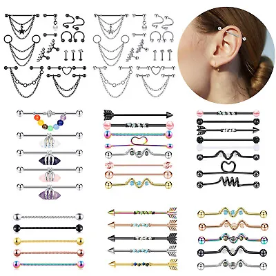 5-16pcs 14G Industrial Barbell Earring Piercing Surgical Steel Cartilage Jewelry • $4.99