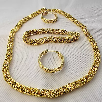 ION Plated 18K Yellow Gold Stainless Steel Byzantine Earrings Bracelet Necklace • $10.91
