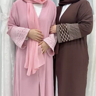 Dubai Abaya Women Muslim Maxi Dress Embroidery Kimono Cardigan Islamic Robe Gown • $76.51
