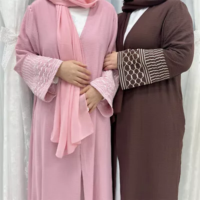 Embroidery Abaya Dubai Kaftan Women Muslim Maxi Cardigan Kimono Dress Islam Gown • $77.61