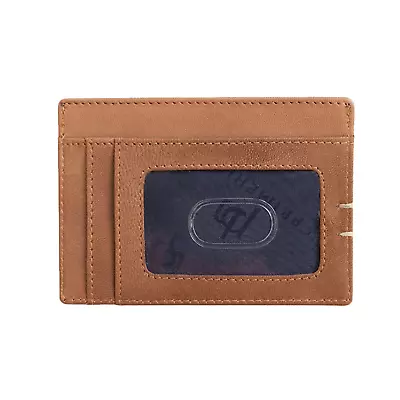 Credit Card Holder For Men Brown With ID Window Real Leather Slim Wallet • £15