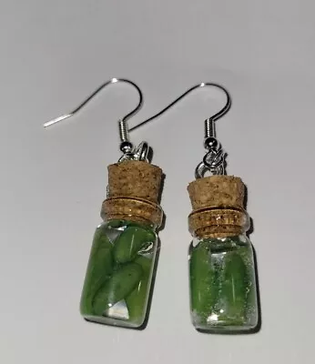 Pickle Jar Earrings Silver Wire Vegetable Dill Charm Bottle • $8.50