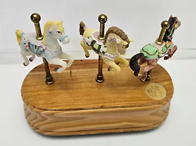 Vintage Musical 3 Horse Carousel With Wood Base • $24.50