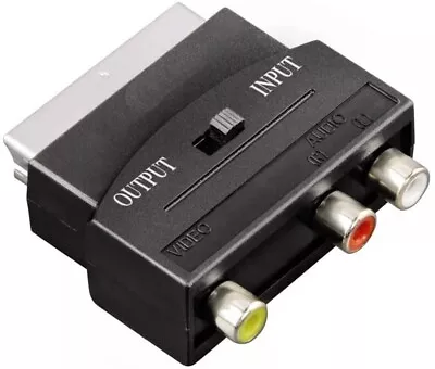 SCART To Phono Adaptor 3 RCA Composite Video With In/Out Direction Switch Black • £3.80