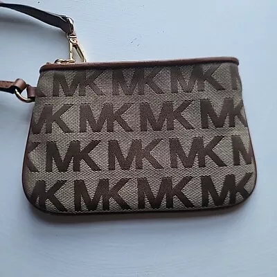 Michael Kors Signature Logo Brown & Gold Small Zip Bag Or Wristlet Purse • $16