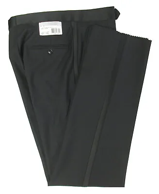 New Men's Black Tuxedo Pants 100% Wool With Satin Stripe Wedding Mason Cruise • $22.49