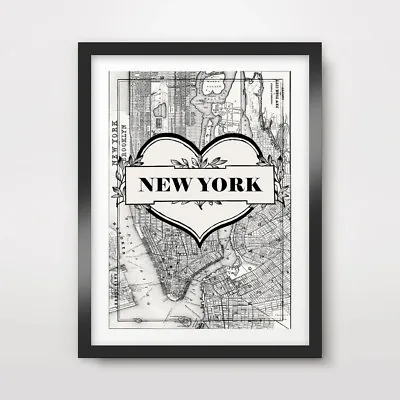 £22.99 • Buy LOVE NEW YORK MANHATTAN MAP ART PRINT POSTER Black White Typography A4 A3 A2 +++