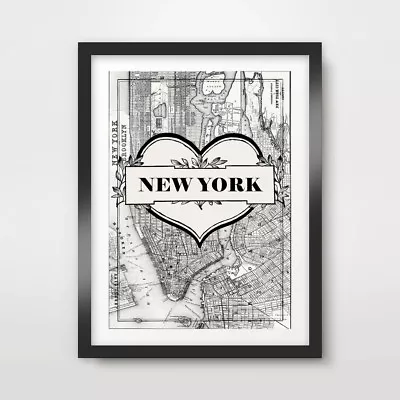 LOVE NEW YORK MANHATTAN MAP ART PRINT POSTER Black White Typography A4 A3 A2 +++ • £14.99