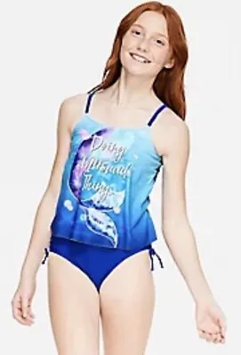 Justice Do Mermaid Things Shine Sparkly Tankini Set Swimsuit Size 20 NWT • $29.92