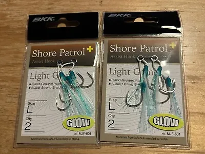 4x BKK Shore Patrol Plus Twin Assist Jigging Hooks Slow Pitch Jig Glow • $29.75