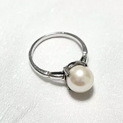 MIKIMOTO 8mm Akoya White Pearl Ring Sterling Silver 925 Size 5 (US) Authentic • $125.55