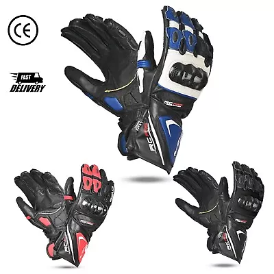 Leather Motorcycle Racing Gloves For Men Motorbike Leather Gloves CE-approved • £39.99