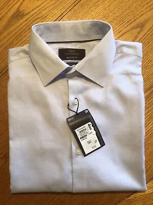 M&S Sartorial Men’s Shirt Size 16” Reg. Fit Light Blue 2 Fold Cotton RRP 45 • £20