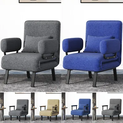 Adjustable Foldable Sofa Bed Fabric Armchair Recliner Chair Single Sleeper Beds • £49.95
