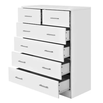 6 Drawer Chest Of Drawers Tallboy White Dresser Bedside Bedroom Storage Cabinet • $209.40