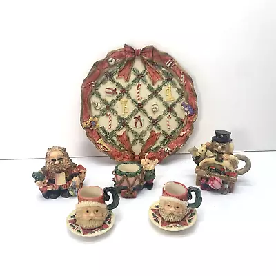 1991 Christmas Miniature Tea Set Hand-Painted Resin Santa Toy Maker Elf Vintage • $21.95