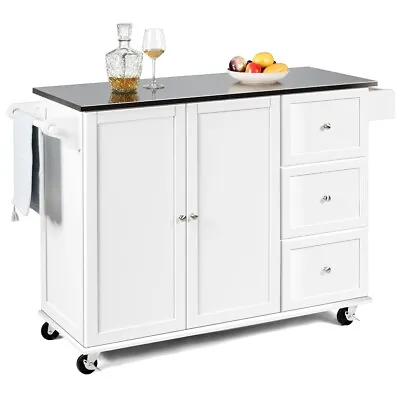 Kitchen Island Rolling Storage Trolley Cart Stainless Steel Countertop 2 Doors • £169.95