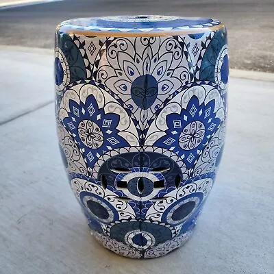 Decorative Ceramic Stool Blue Mosaic Mandala Home Decor Urn Shape Side Table • $54.69