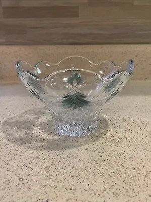 Mikasa 'Christmas Nights' Crystal Pedestal Candy Dish Bowl Green Evergreen Trees • $13