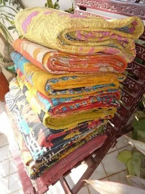 Reversible Kantha Lot Twin Quilt Indian Vintage Handmade Blanket Throw Patchwork • $24.99