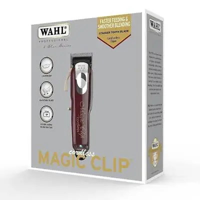 WAHL MAGIC 8148 CLIP Professional 5-Star Cordless Clipper With 8 GUARDS UK • £42.99