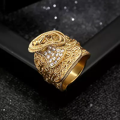 £25.99 • Buy Waterproof Gold 18K GF Saddle Ring With Stones CZ Chunky Adjustable Signet Men