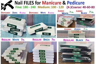 Double-Sided Nail Files For Mani & Pedi Tools (Grits 60/80/100/120/180/240) 50PK • $8.99