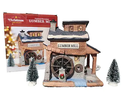 Cts Christmas Village House - Lighted Porcelain Lumber Mill W/ 2  Pine Trees New • $12.99